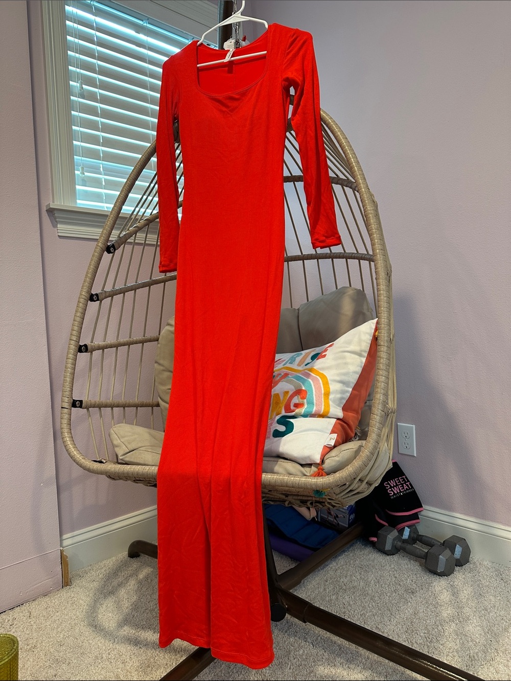 Women's Red Long Sleeve Maxi Dress